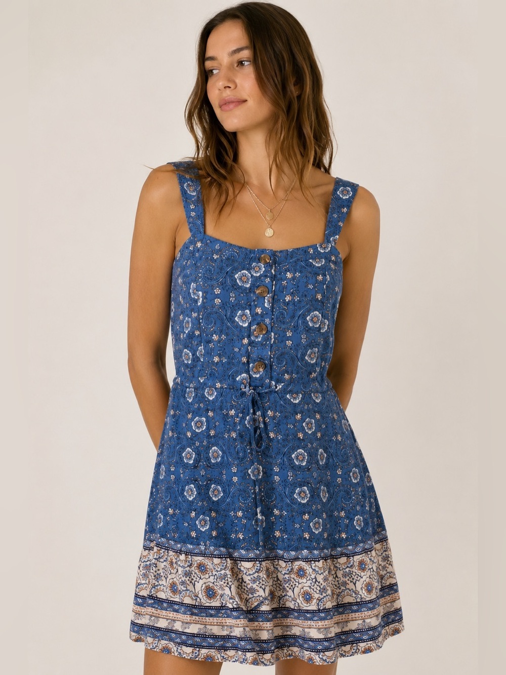 Lucky Brand Patchwork Tiered Knee Length Boho Dress Size Small
